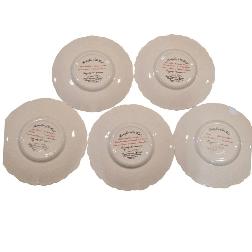 Royal Cauldon Bristol Porcelain Plates‎ Set of 5 Holmes Gray Butterfly Designs
